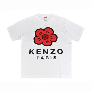 【KENZO】KENZO Boke Flower前大膽印花五瓣花型LOGO插畫造型純棉質圓領短袖T恤(男款/白)