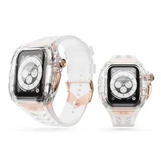 【Y24】Apple Watch 45mm 透明/玫瑰金 尼龍防水錶殼/矽膠錶帶(BELLEVUE45)