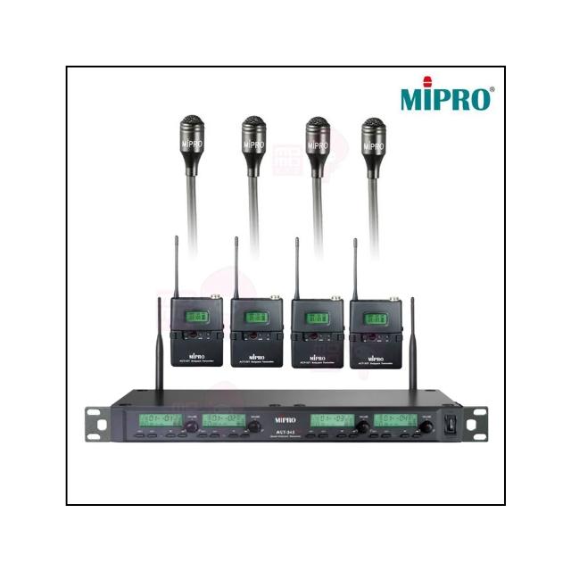 【MIPRO】ACT-343PLUS 配四領夾式麥克風(1U四頻道自動選訊無線麥克風)