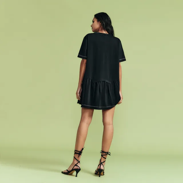 【ICHE 衣哲】Cop.Copine 法式設計簡約明線拼接光澤感造型洋裝