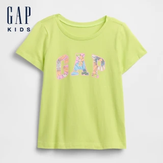 【GAP】女幼童裝 Logo純棉印花圓領短袖T恤-黃綠色(768901)