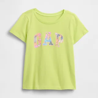 【GAP】女幼童裝 Logo純棉印花圓領短袖T恤-黃綠色(768901)