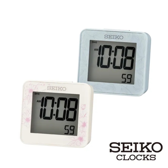 【SEIKO 精工】清新花草 防貪睡鬧鐘 方形鬧鐘 QHL097(可計時電子鐘 漸進式鬧鈴)