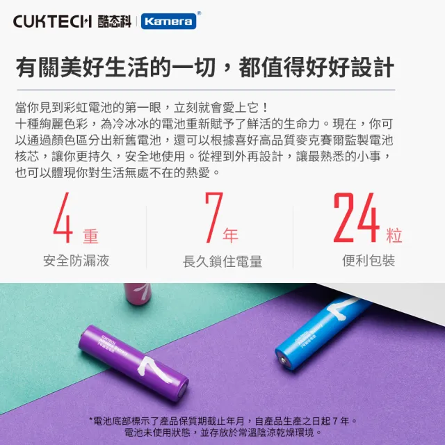 【CUKTECH 酷態科】彩虹鹼性電池 4號/24入(B09/AA724)