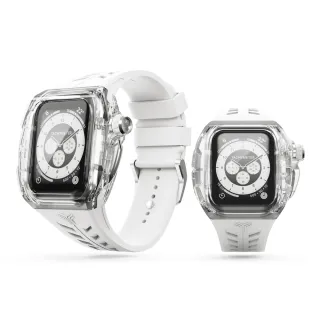 【Y24】Apple Watch 45mm 透明/銀色 尼龍防水錶殼/矽膠錶帶(SILVERLAKE45)