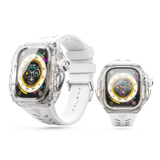【Y24】Apple Watch 49mm 透明/銀色 尼龍防水錶殼/矽膠錶帶(SILVERLAKE49)