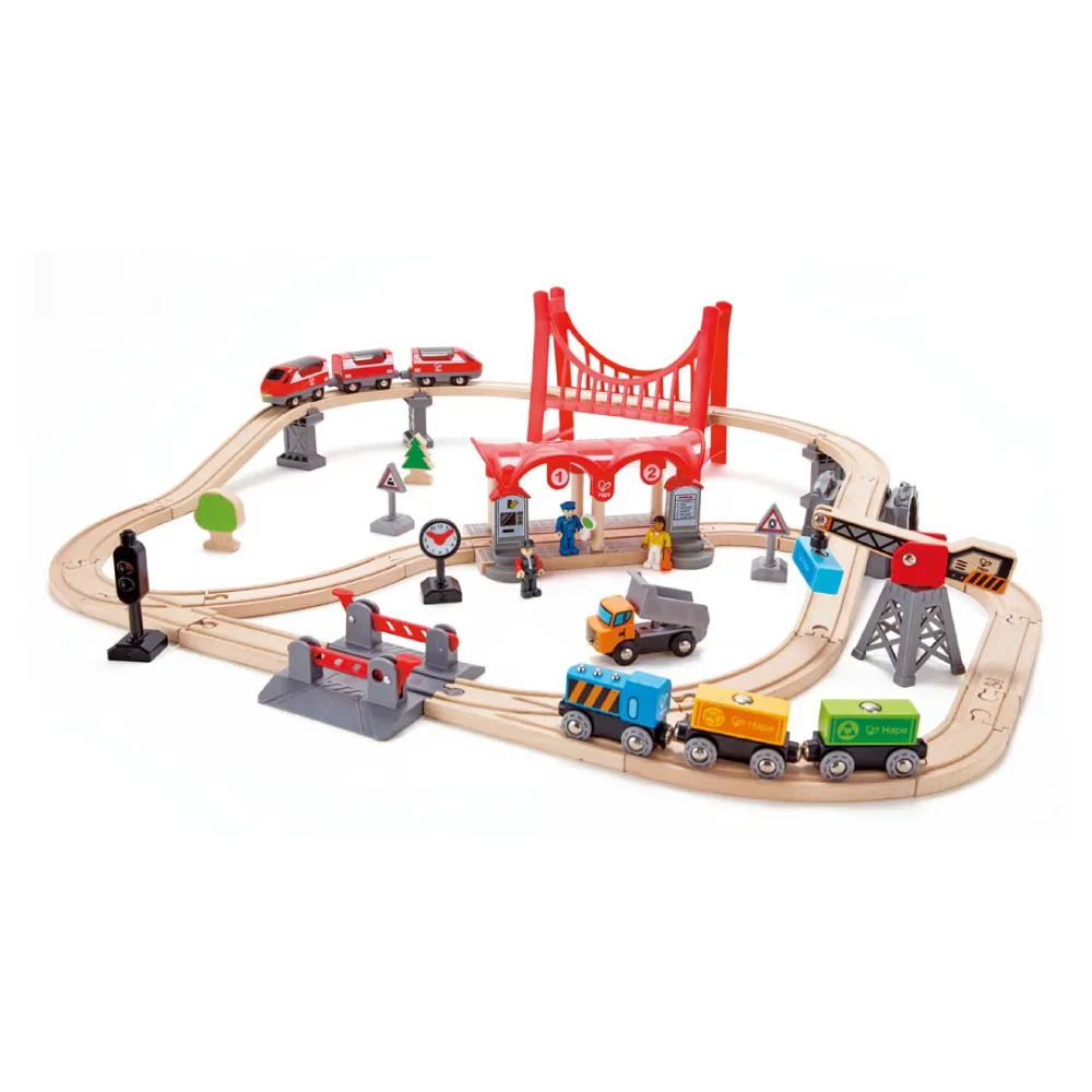 【德國Hape】忙碌的城市軌道火車組(軌道遊戲/家家酒玩具/木製玩具/木頭玩具)