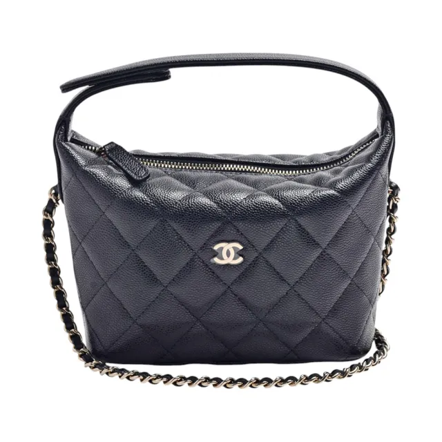 【CHANEL 香奈兒】經典雙 C  LOGO粒紋牛皮飯盒手提/斜背包(黑色AP4386C-BLK-GP)
