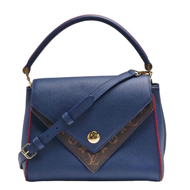 LV LOUIS VUITTON路易威登 M55022 經典 DOUBLE V 系列粒紋小牛皮手提 / 斜背包