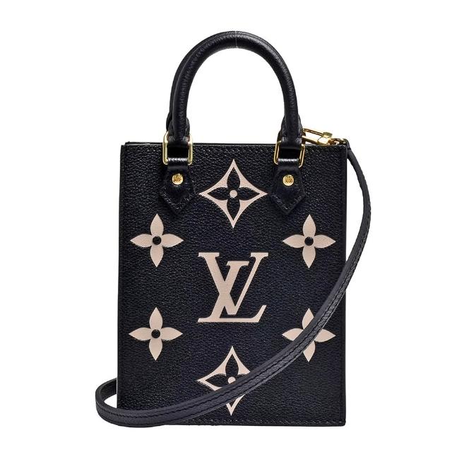 【Louis Vuitton 路易威登】M57937經典PETIT SAC PLAT系列Empreinte雙色牛皮手提/斜背包(黑/米)