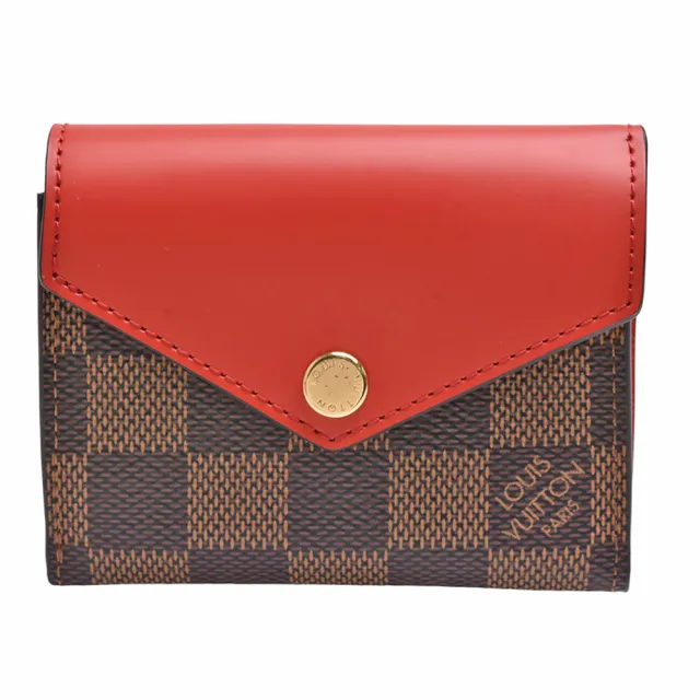 【Louis Vuitton 路易威登】N60166 經典ZO☆系列Damier帆布皮革拼接三折小短夾(紅色)