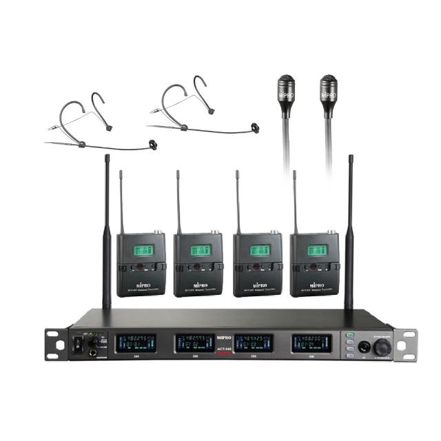 【MIPRO】ACT-848 配2領夾式+2頭戴式(UHF數位寬頻四頻道無線麥克風)