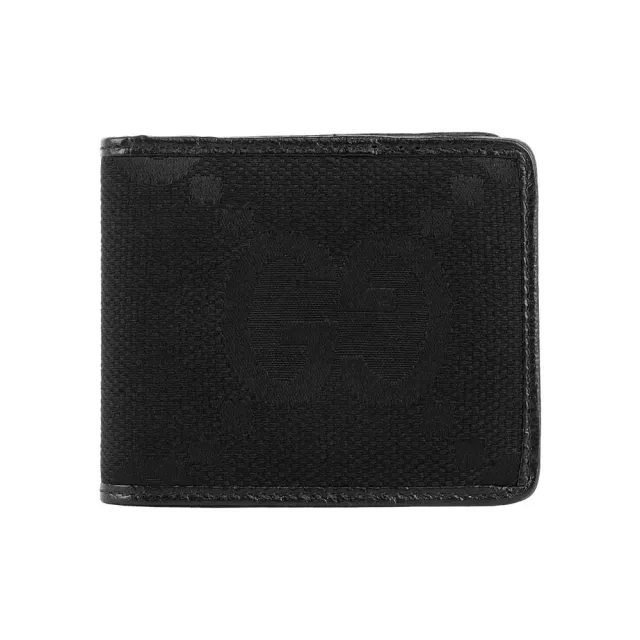 【GUCCI 古馳】Jumbo GG Logo 緹花布及皮革對開8卡短夾(黑色)