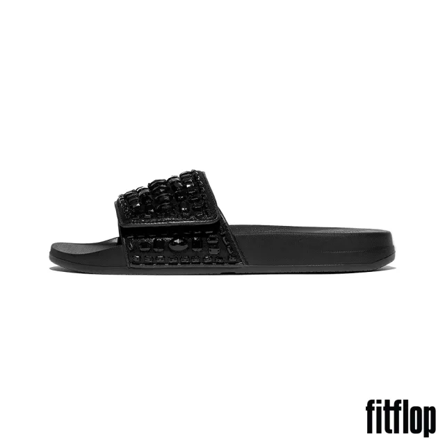 【FitFlop】iQUSHION 可調式多水鑽輕量涼鞋(靚黑色)