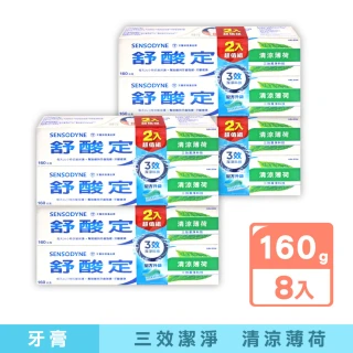 【SENSODYNE 舒酸定】三效潔淨舒緩抗敏清涼薄荷牙膏(160gx8條)