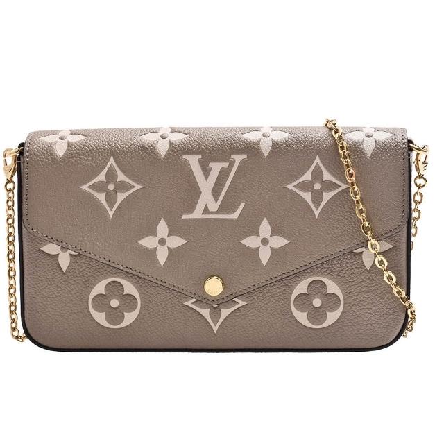 【Louis Vuitton 路易威登】M82610 經典F☆licie Pochette雙色Empreinte皮革斜背包(斑鳩灰/奶油色)