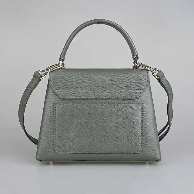 【FURLA 芙拉】FURLA 1927經典金屬LOGO防刮牛皮搭絨布內襯旋鈕式手提斜背包(迷你/仙人掌綠)