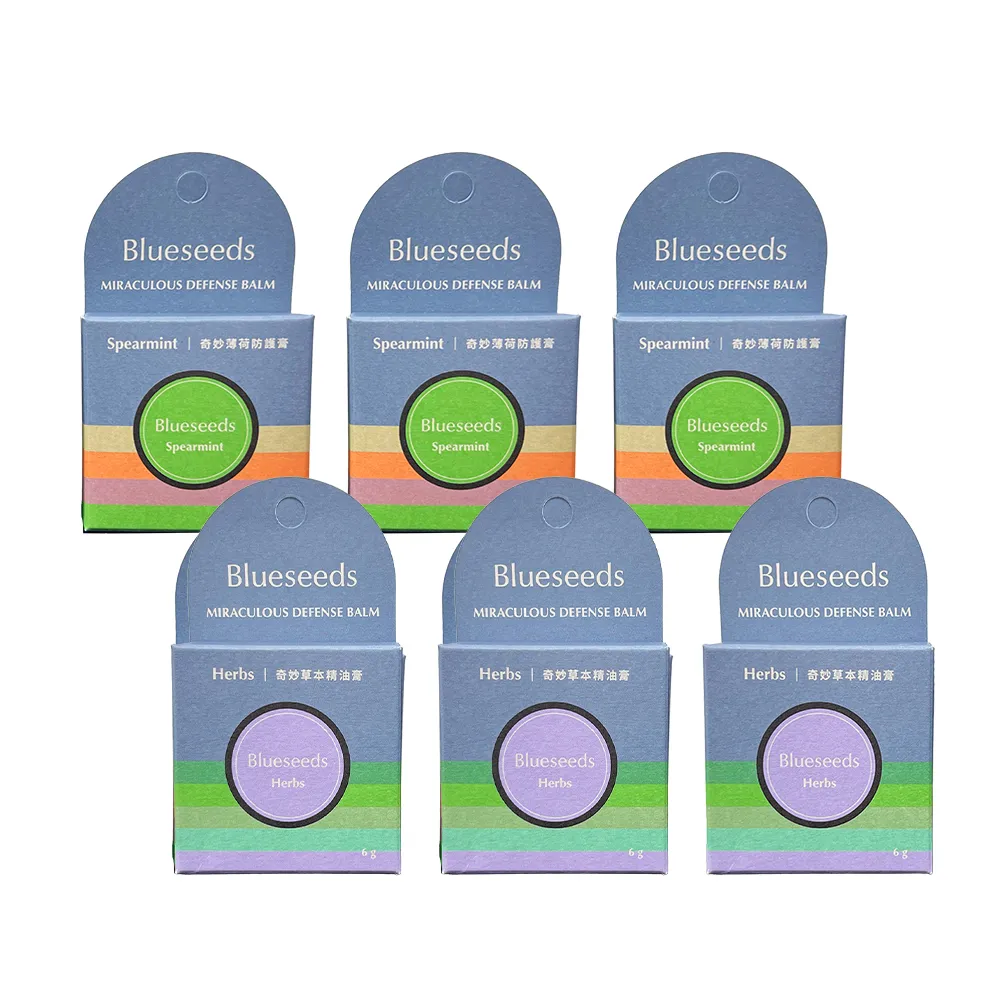 【Blueseeds 芙彤園】萬用修護精油膏 薄荷與草本精油膏 6g x3(全天然0人工化學合成添加)