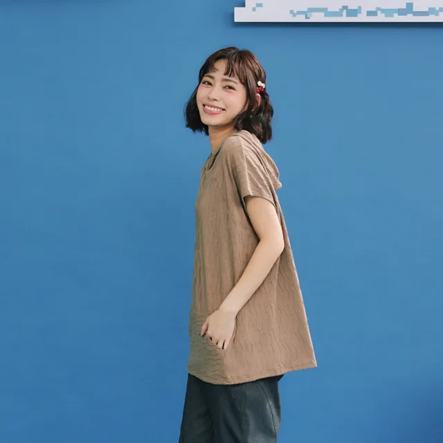 【Dailo】海浪緹花連帽短袖上衣(白 咖 灰/魅力商品)