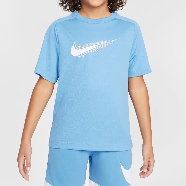 【NIKE 耐吉】B NK DF Multi SS Top HBR 大童 淺藍色 兒童 童裝 休閒 短袖 HF8100-489