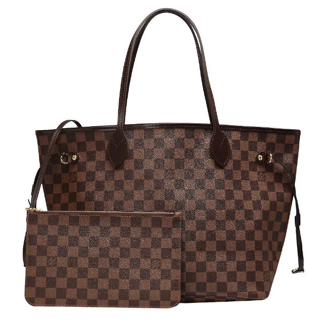 LV LOUIS VUITTON路易威登 N40599 經典 NEVERFULL MM Damier 帆布肩背托特包 全新 LOUIS VUITTON 路易威登 N40599 經典 NEVERFULL MM 肩揹包,採用 Damier 帆布與牛皮製成,紅色系與咖啡色系可選。配有原廠防塵套與拉鍊收納包,尺寸為長47cm、寬17cm、高30cm,提把垂直至包身19cm。內層有1個布面內袋,適合日常使用,法國製造,適合女性。