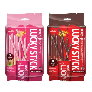 【Meiji 明治】Lucky棒狀餅乾家庭號 巧克力/草莓口味(120g袋裝*2入)