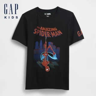 【GAP】男童裝 Logo純棉印花圓領短袖T恤-黑色(824038)