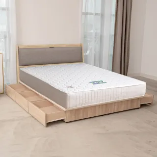 【KIKY】延禧-貓抓皮附插座靠枕床組 雙人加大6尺(床頭片+抽屜床底)