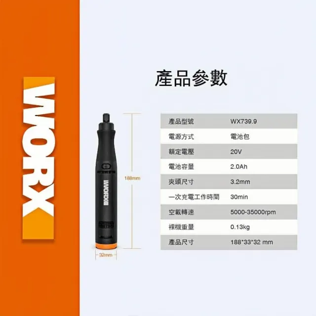 【WORX 威克士】Maker-X系列20V 鋰電熱風筆 WX743.9(熱熔槍 角磨機 電烙鐵 電鍍筆)