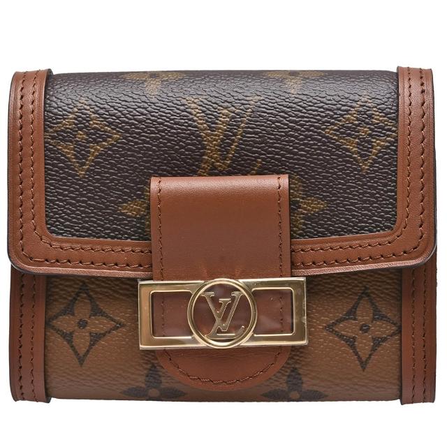 【Louis Vuitton 路易威登】M68725經典DAUPHINE系列帆Reverse皮革暗釦三折短夾