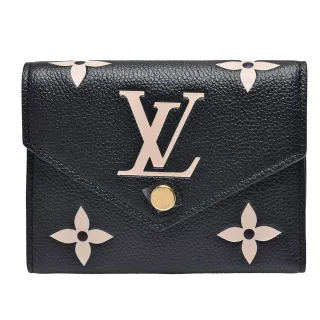 【Louis Vuitton 路易威登】M80968 Victorine系列Empreinte雙色牛皮三折暗釦短夾(黑/米)
