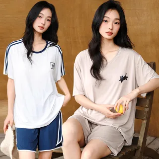 【Kosmiya】出清品-1套 帶胸墊 莫代爾 運動甜心短袖睡衣/女睡衣/居家服/涼感睡衣/睡衣套裝(均碼/加大碼)