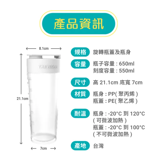 【THE VEGAN 樂維根】樂飲杯/搖搖杯 白色 650ml(泡蛋白粉首選)