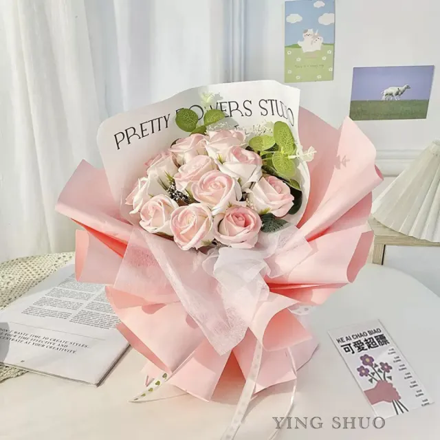 贈禮袋 韓式不凋花漸層玫瑰香皂花束(情人節禮物 告白 求婚 紀念日 畢業 教師節 儀式感必備)