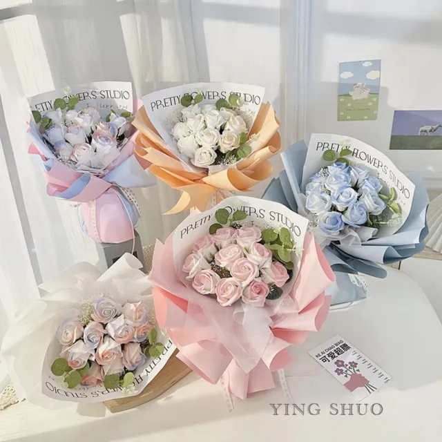 贈禮袋 韓式不凋花漸層玫瑰香皂花束(情人節禮物 告白 求婚 紀念日 畢業 教師節 儀式感必備)