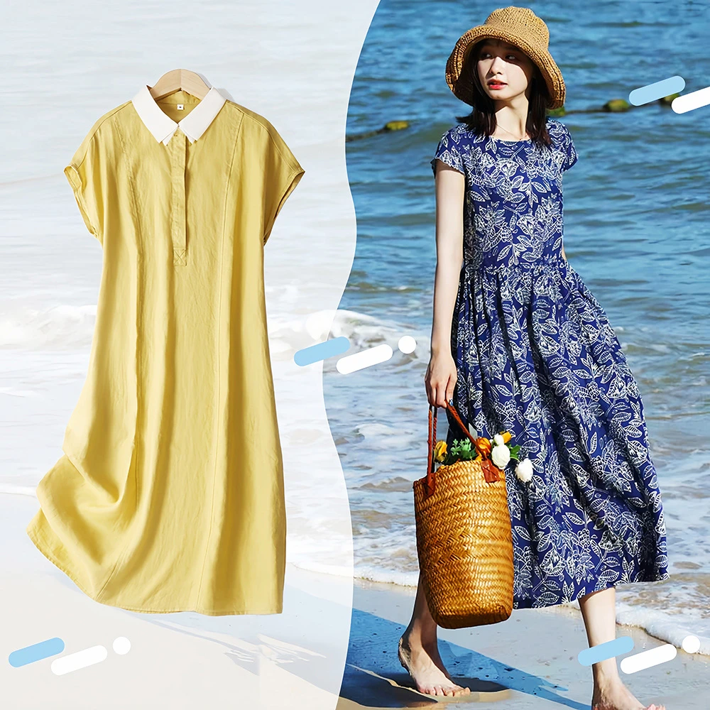 初色棉麻洋裝 夏季必備！12款印花選擇×棉麻透氣×顯瘦版型｜輕鬆打造文青韓系氣質感