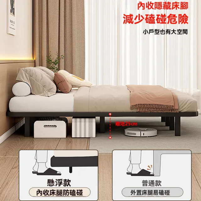 【G中發家具店】排骨架款 150*190cm 加粗碳素鋼架(鐵藝懸浮床架 床架 雙人床架 懸空床架 排骨架 預購15天)