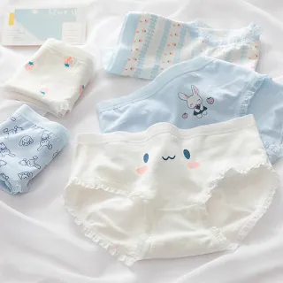 【chiao!Babe 俏寶貝】5件組 日系簡約雲水藍草莓萌兔少女內褲(M-XL/學生/少女/兒童/5色)