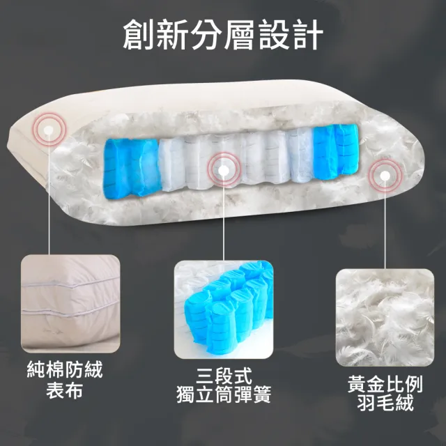 【LooCa】水鳥羽毛絨三段式獨立筒釋壓枕頭(2入★限量出清)