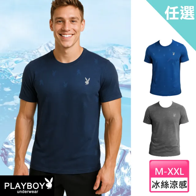 【PLAYBOY】任選_冰絲涼感透氣速乾短袖衫(速達單件-藍紋/青紋/灰紋)