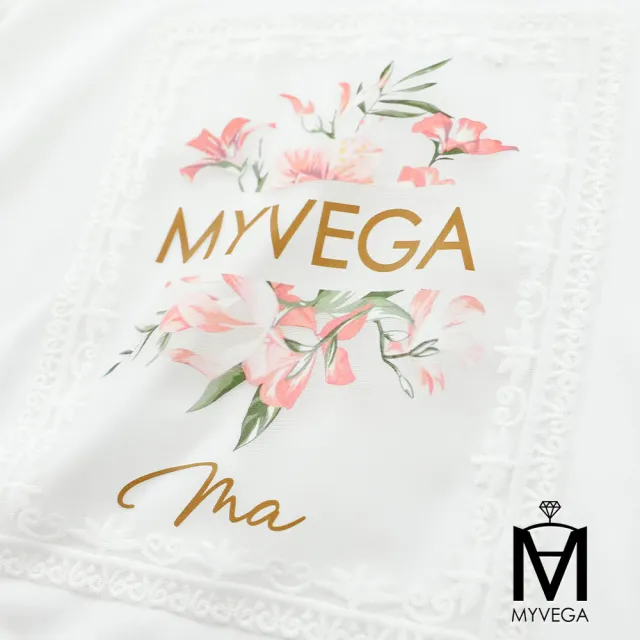 【MYVEGA 麥雪爾】MA高含棉拼接點點網紗袖印花上衣-白(復古T/)