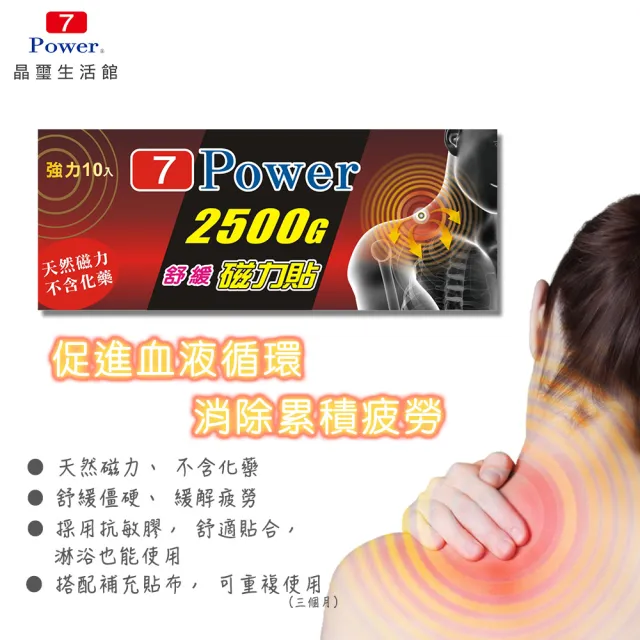 【7Power】舒緩磁力貼2500高斯10枚+30枚替換貼布組合 MIT台灣製造(磁力貼)
