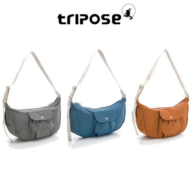 【tripose】DIAZ微皺尼龍輕量彎月斜背包-大(多色/肩背包/斜背包/尼龍/牛皮/2025新款上市)