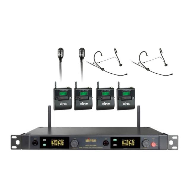 【MIPRO】ACT-5814A 配2頭戴式+2領夾式麥克風(5GHz數位四頻道無線麥克風)