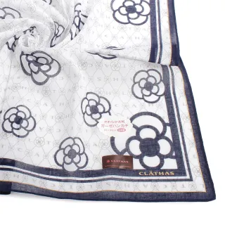 【CLATHAS】山茶花字母LOGO菱格紋純綿帕巾(深藍色)