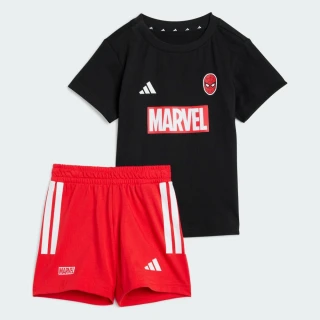 【adidas 愛迪達】短袖上衣 短褲 童裝 男女童 蜘蛛人 漫威 亞規 I MRVL SM T SET 黑紅 JW9968