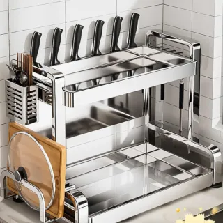 【超微米】置物架 304不銹鋼廚房調味料品置物架 多功能臺面廚具置物架(置物架 收納架)