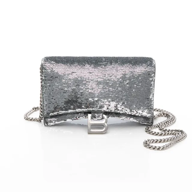 【Balenciaga 巴黎世家】銀色滿亮片WOC(B logo)