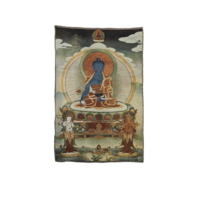 【藏古祥館】藥師佛刺繡唐卡 KA0014(藥師佛 刺繡 唐卡)