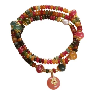 【Jpqueen】彩虹嫣紅算盤珠碧璽平安扣串珠高級多層手鍊(彩色)